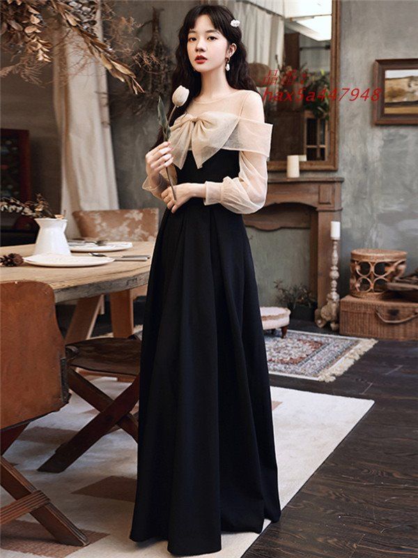 他と被らない オフショルダー ロング 肩出し パーティードレス ピアノ 発表会 演奏会用ドレス 成人式 大人 かわいいリボン付き 大きいサイズ hax5a447948