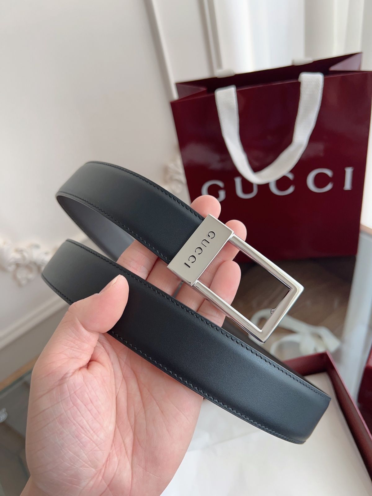【GUCCI】スクエア バックル ベルト 今日特価】Gucci スクエアバックルニューベルト-3 - メルカリ