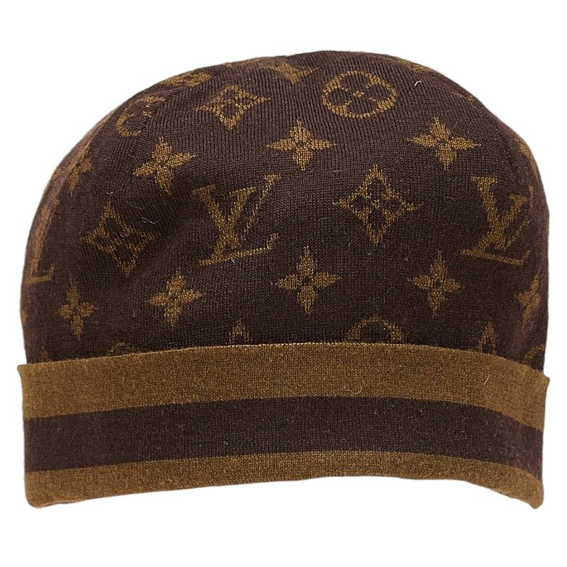 ルイ ヴィトン モノグラム ニット帽 ニットキャップ 帽子 ブラウン カシミヤ シルク レディース LOUIS VUITTON 1-0215527