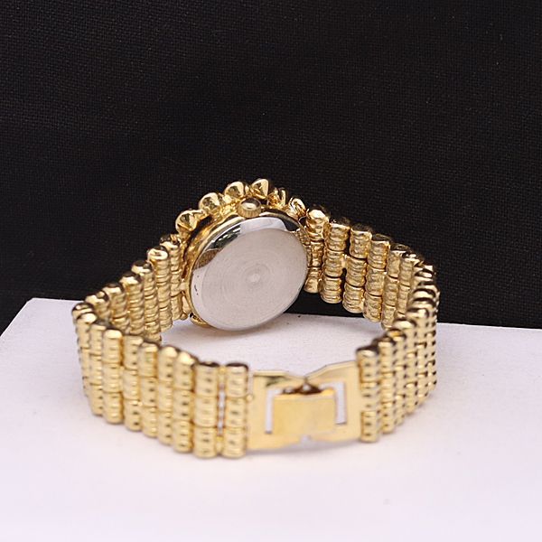 稼働 良品 WF QZ 石付 ラウンド ゴールド文字盤 レディース腕時計 YSD