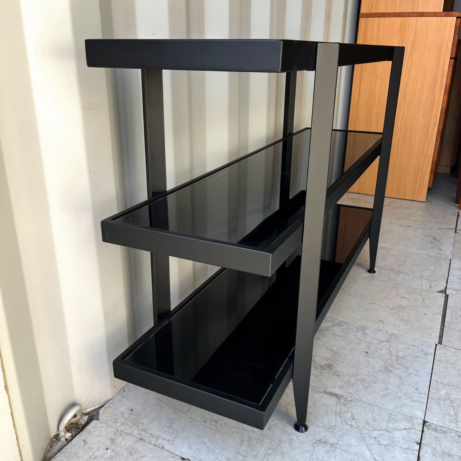 取付無料！ブラックスチールフレーム ガラス天板 スタイリッシュ