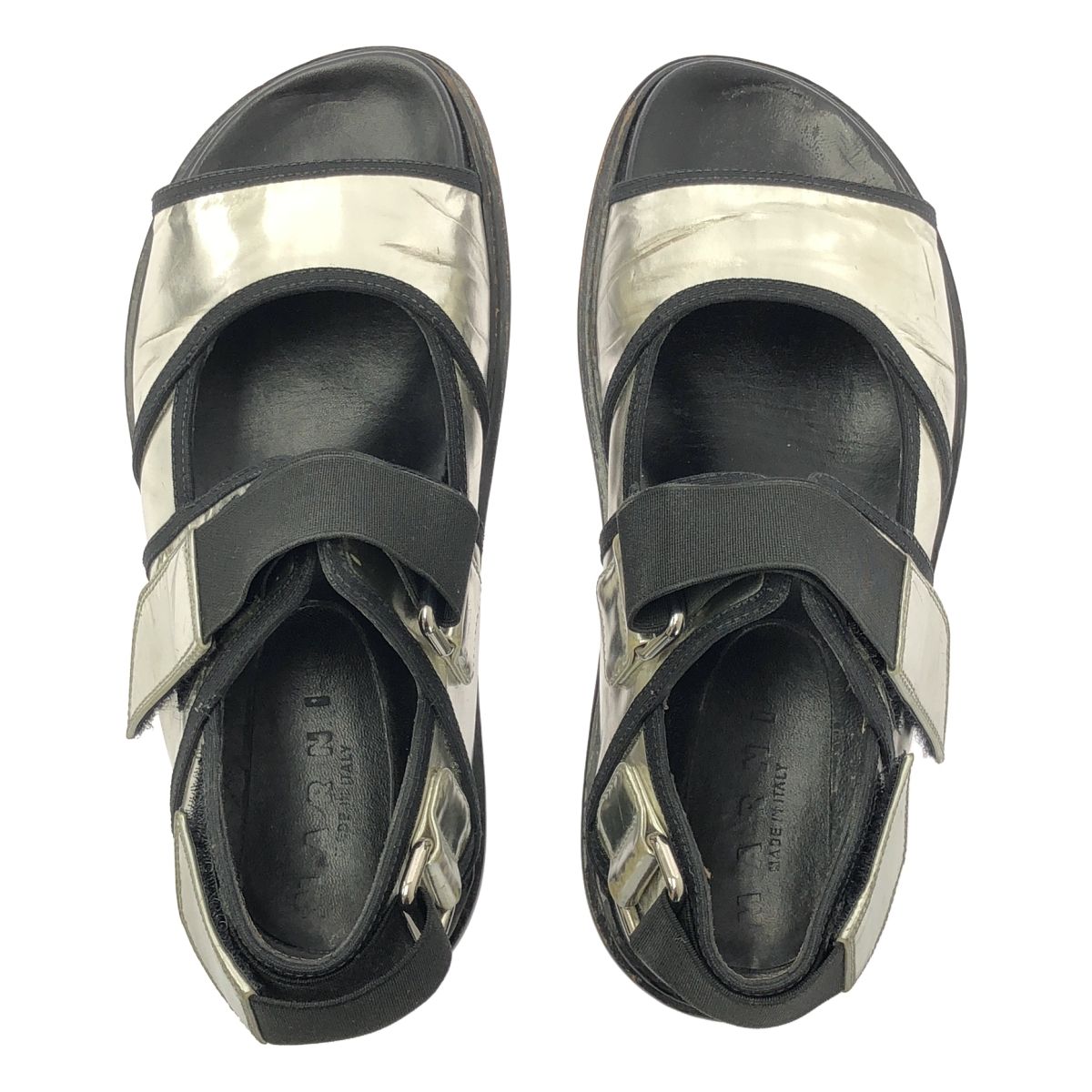  MARNI マルニ レザー メタリックラミネート ベルクロサンダル 36 シルバー レディース その他 靴