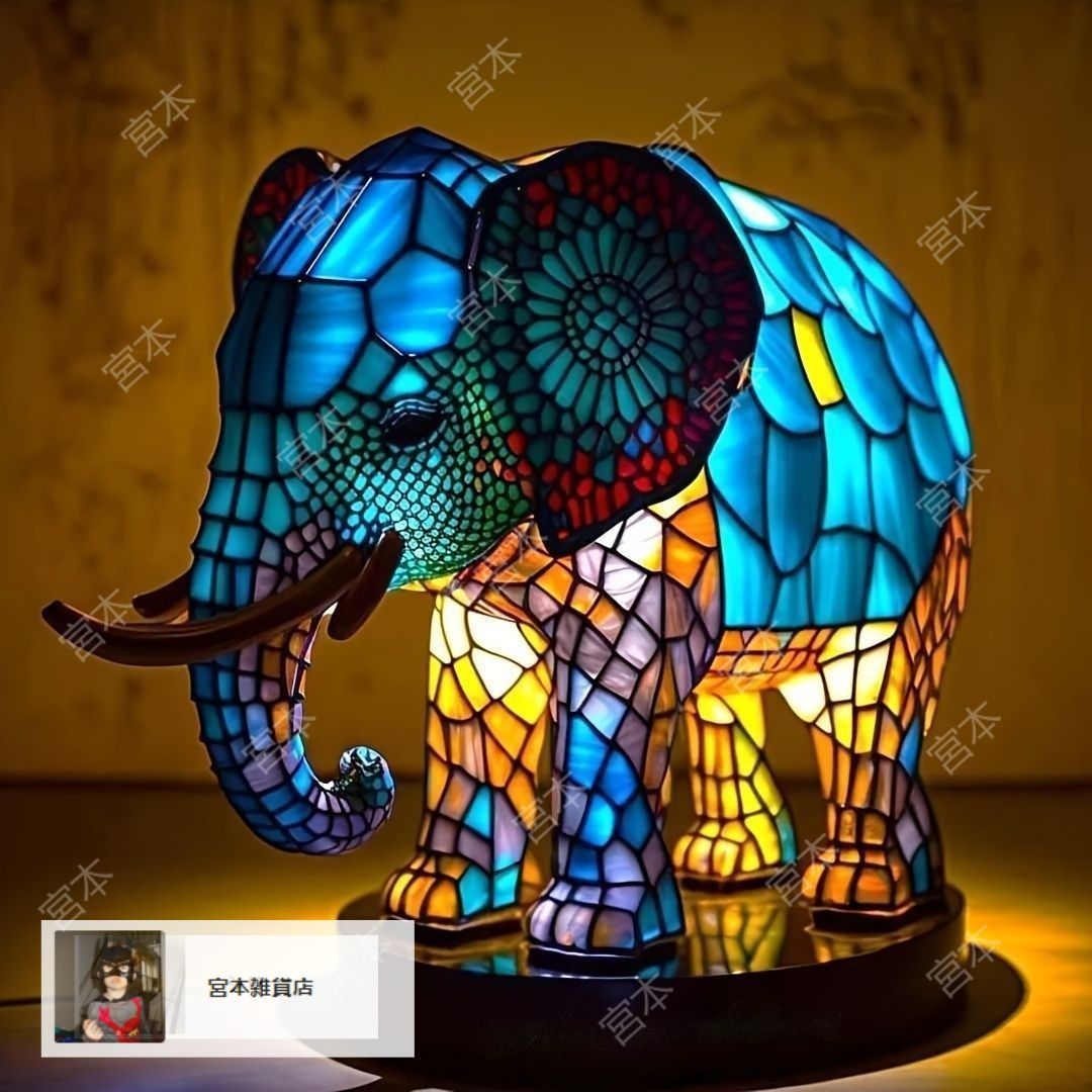LEDライト ナイトライト ナイトランプ ゾウ ステンドグラス風