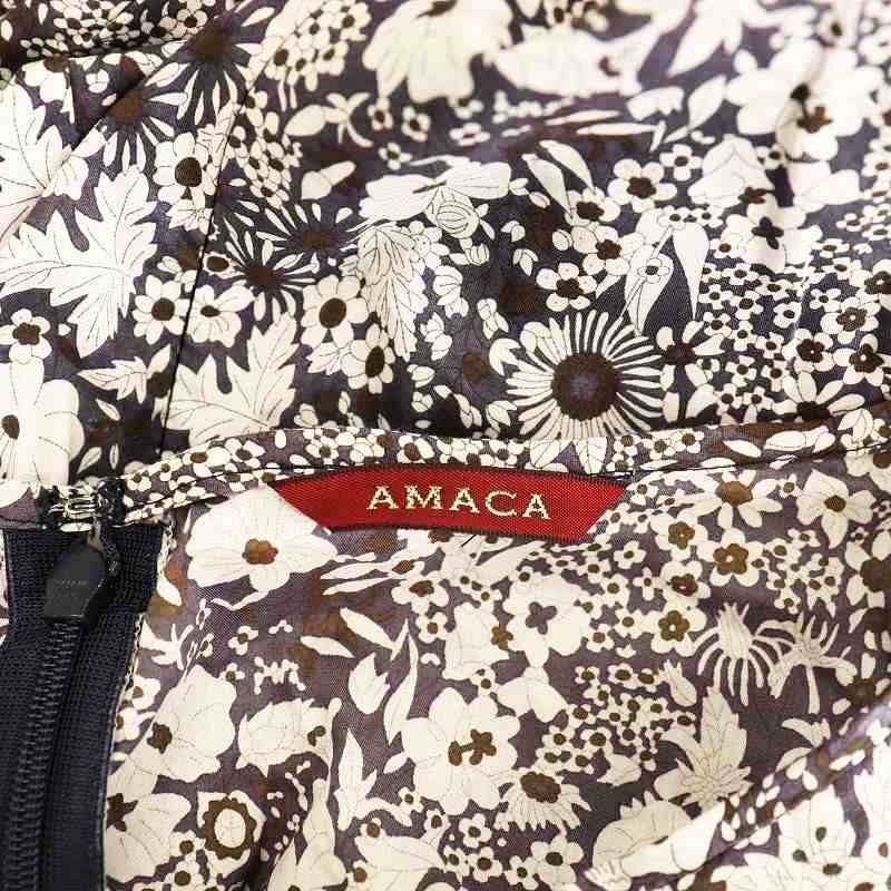 AMACA アマカ　Aライン　総柄　半袖ワンピース 38 セール】 【WEB・一部店舗限定】【ATELIER COLLECTION】コットン