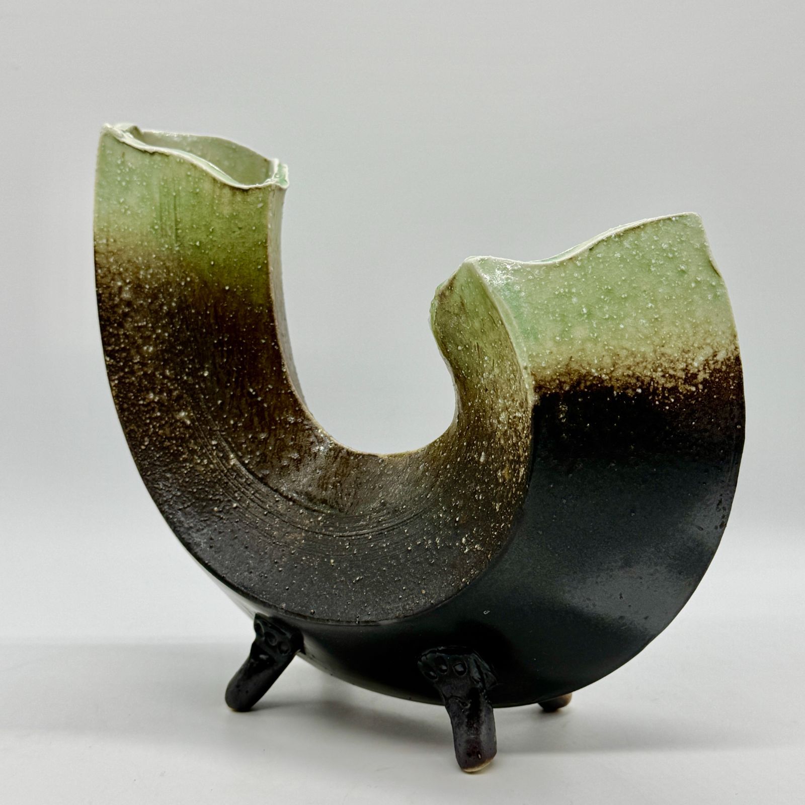 希少品】【美品】ビードロ 角変形花瓶 備前焼 陶正園 花器