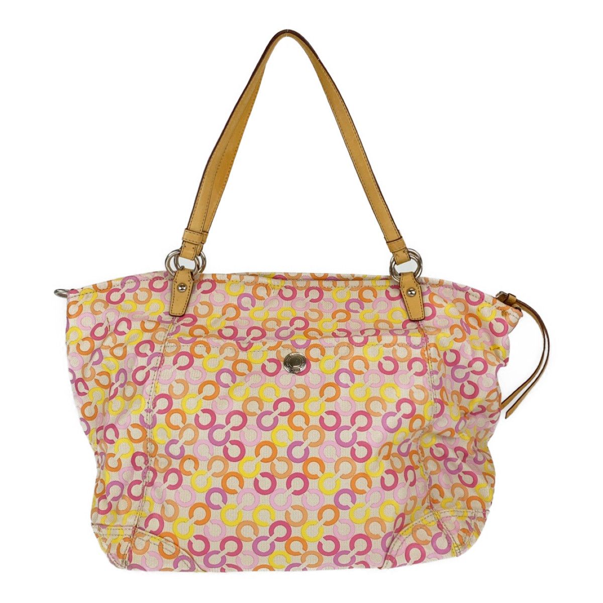 COACH コーチ シグネチャー ピンク ベージュ レザー ショルダーバッグ 
