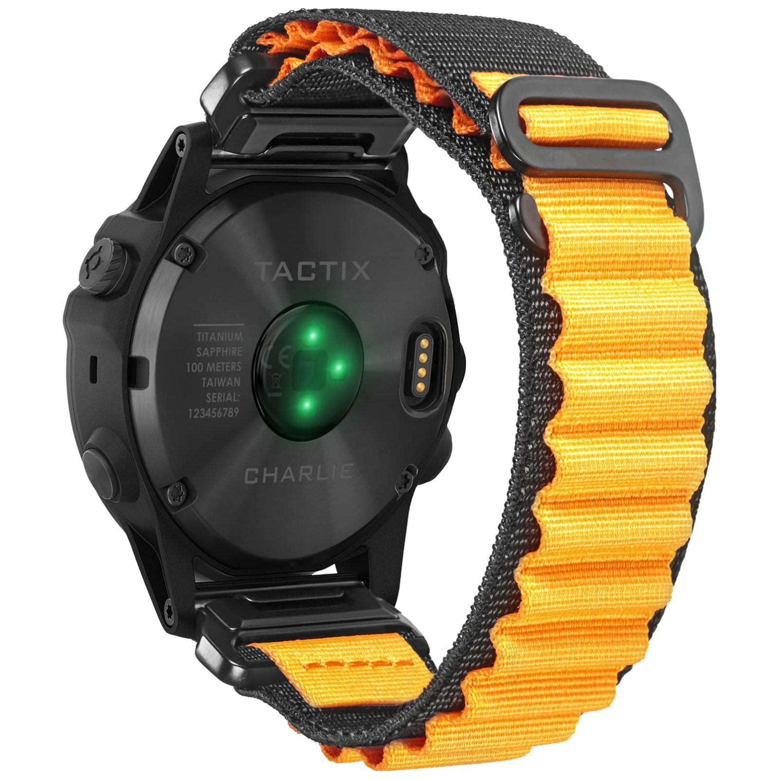 22mm_ブラック/オレンジ Torbollo ガーミンベルト ガーミンナイロンバンド 22MM Garmin Fenix 7 Solar / Fenix 7 Sapphire Solar / EPIX 2 / Fenix 5 / Fenix 5 Plus /