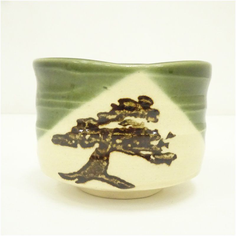 市川染五郎絵付 織部茶碗（共箱） 茶道 抹茶 おしゃれ 抹茶茶碗 抹茶碗
