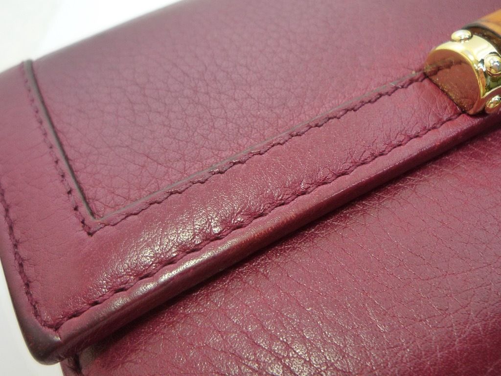 GUCCI グッチ 財布 長財布 バンブー カーフレザー 本革 ボルドー 