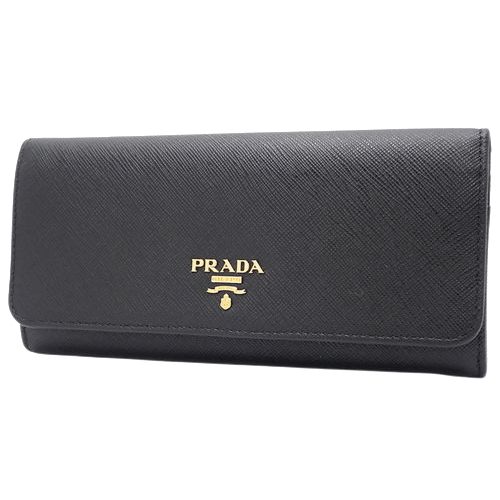 【極美品】PRADA プラダ 折財布 サフィアーノ ゴールド金具 ロゴ 黒色