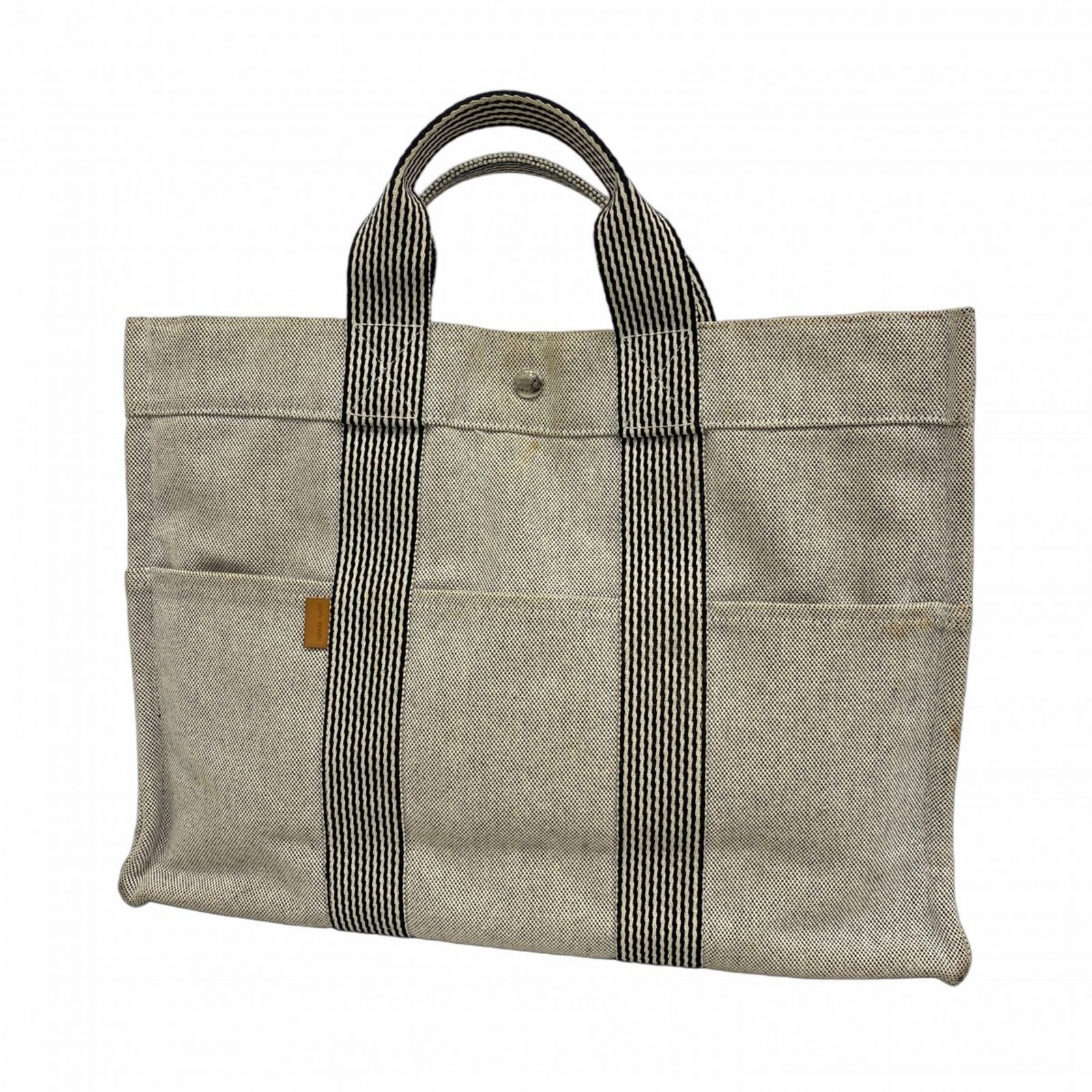 美品　HERMES フールトゥMMグレー キャンバストート　紙袋付 エルメス フールトゥ MM キャンバス トートバッググレー ×ブラック