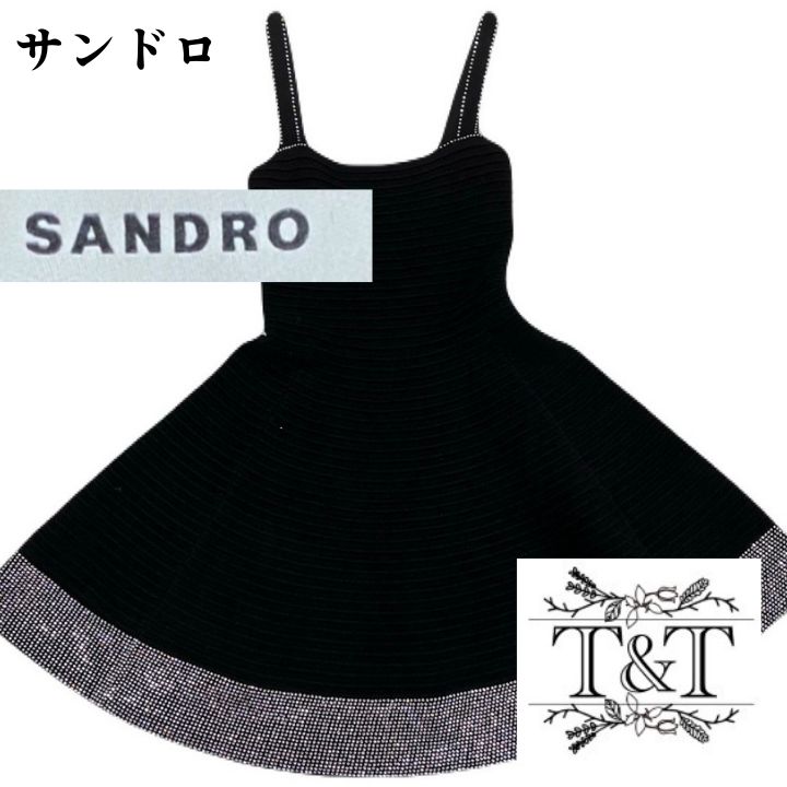 SANDRO サンドロ ビジューライン入り ノースリーブワンピース