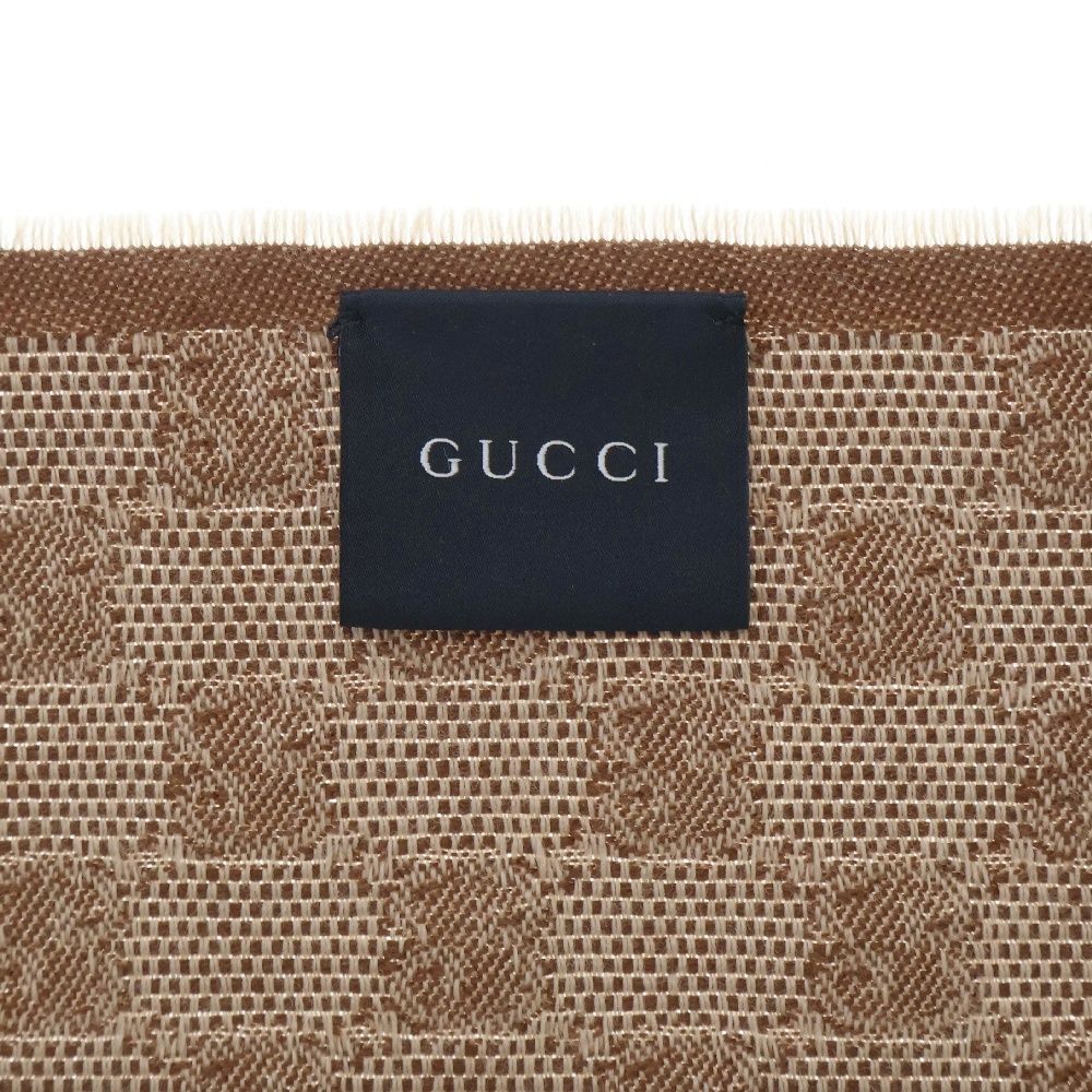 GUCCI　マフラー　GGパターン　シェリーライン　ウール　ブラウン　イタリア製 GUCCI マフラー GGパターン シェリーライン ウール ブラウン