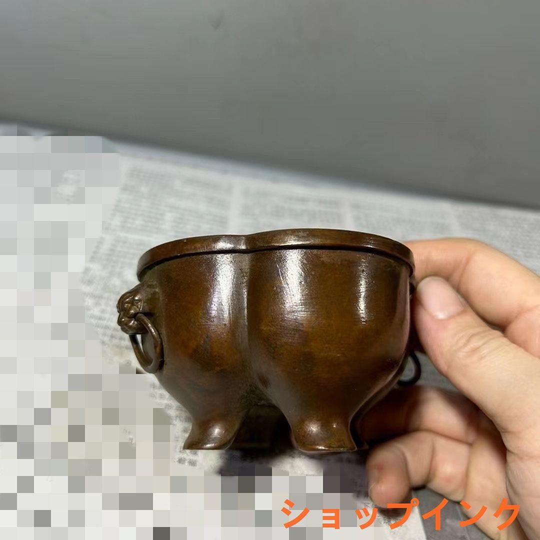 銅器 三足仏字香炉 香獅頭環線香炉 香道具 茶道具 装飾品