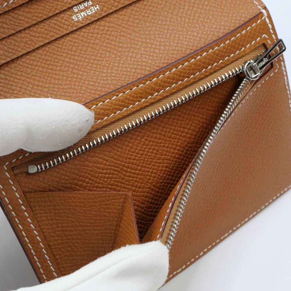 美品❣入手困難❣エルメス べアン ヴォーエプソン ブラウン シルバー金具 名東】エルメス ベアン コンパクト ゴールド シルバー金具