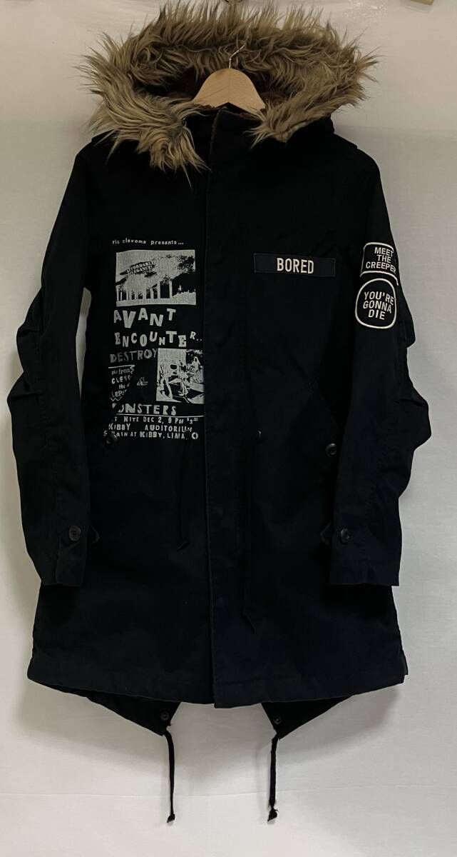 HYSTERIC GLAMOUR ×DESTROY ALL MONSTERS モッズコート 2AB-8370 ブラック フリーサイズ ライナー付き ダブルジップ PRIMALOFT