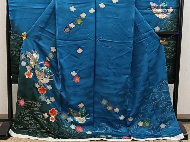 豪華振袖　駒刺繍　流水舞鳥文　暈し染め　金彩　着丈168cm　正絹　逸品 Yahoo!オークション - 平和屋着物 豪華振袖 駒刺繍 遠山花鳥文