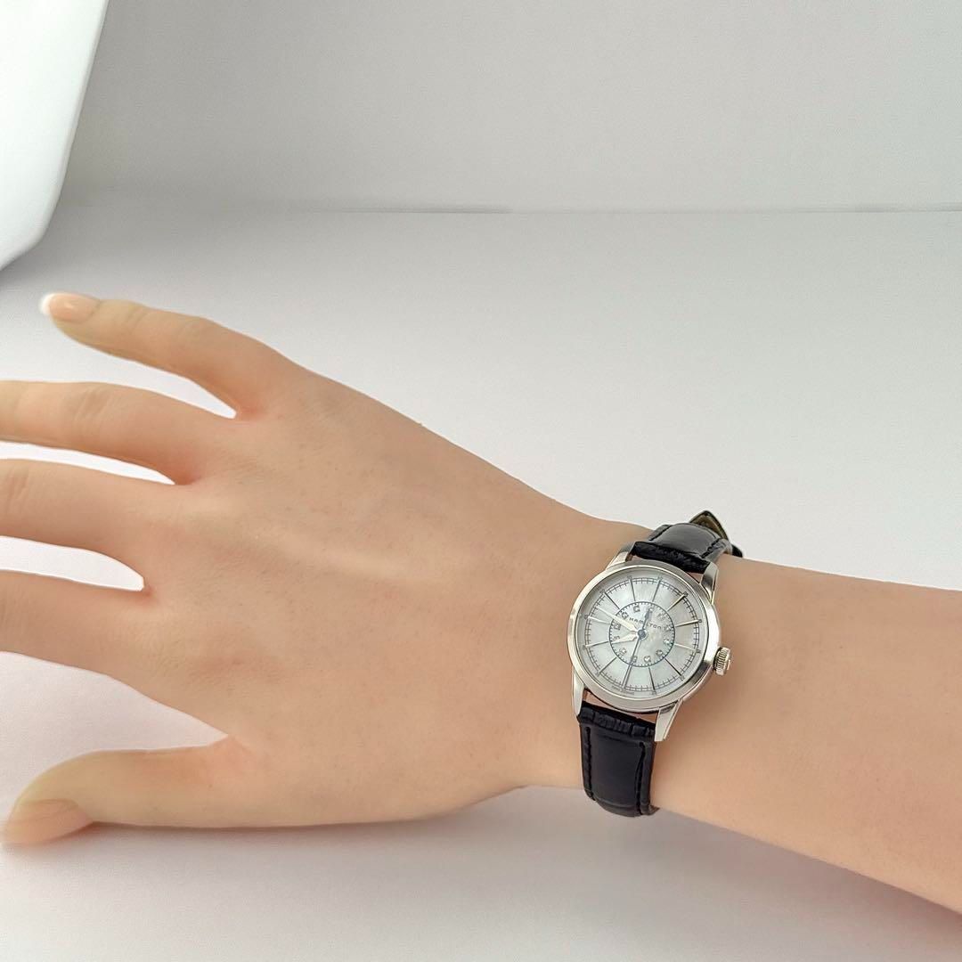 ハミルトン レイルロード 12Pダイヤ シェル ベルト 電池 レディース 腕時計 732