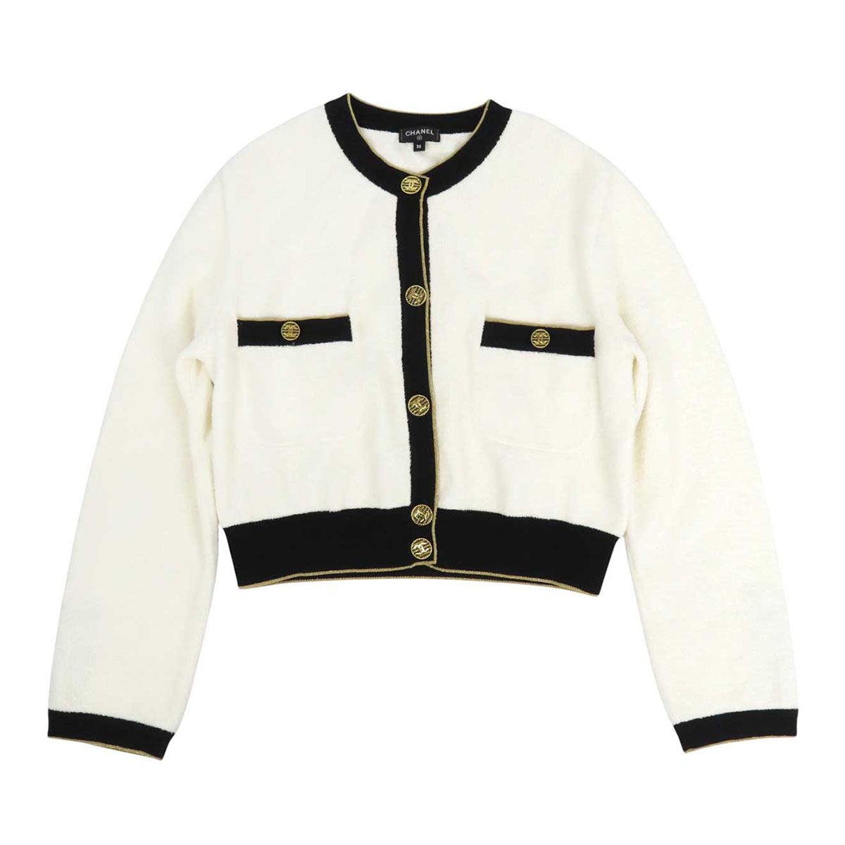 シャネル ココマーク コットン ニット ジャケット P60477K46062 レディース ホワイト ブラック ゴールド CHANEL アパレル 小物