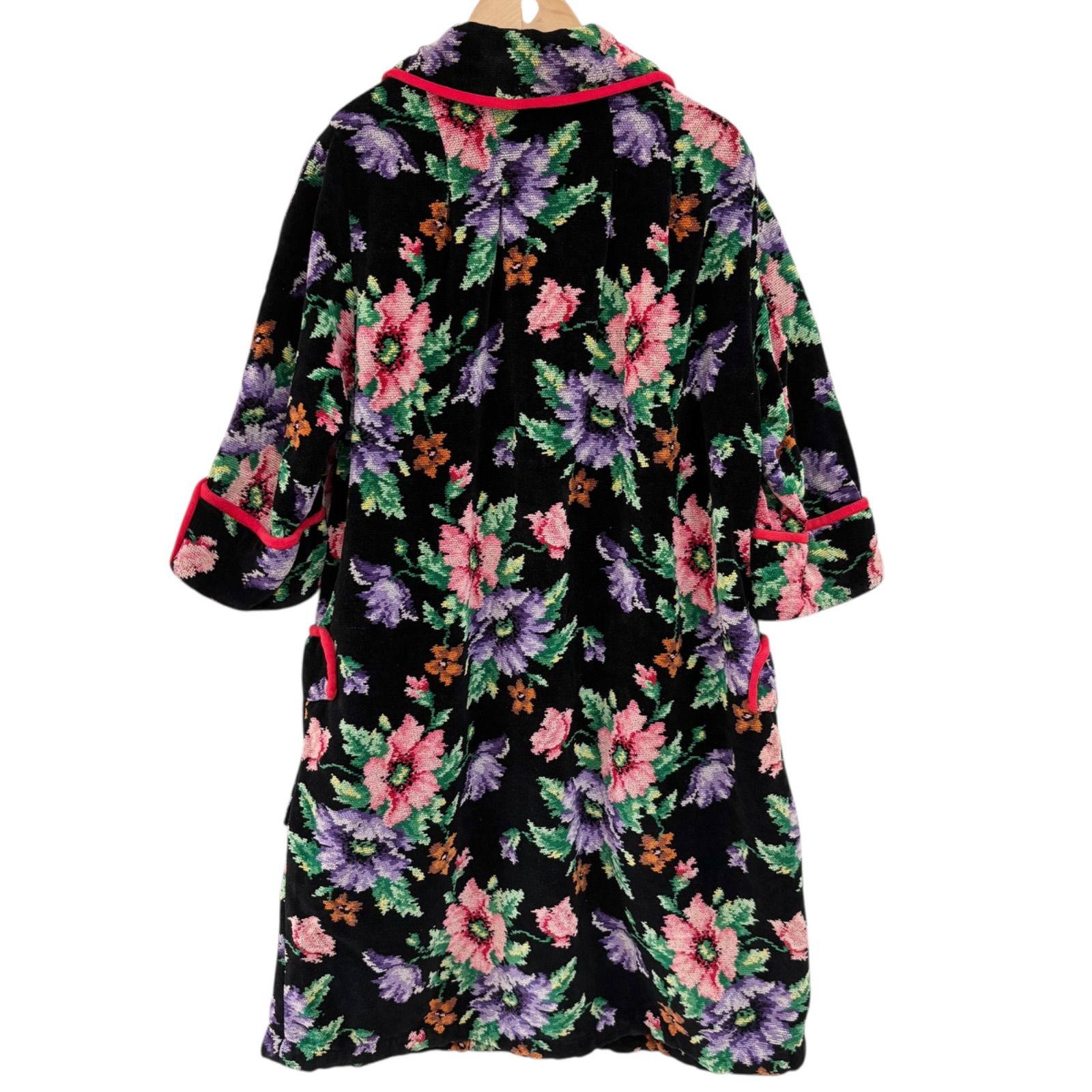 Z1559 FEILER フェイラー ガウンコート バスローブ ルームウェア 花柄 ブラック 黒 レディース