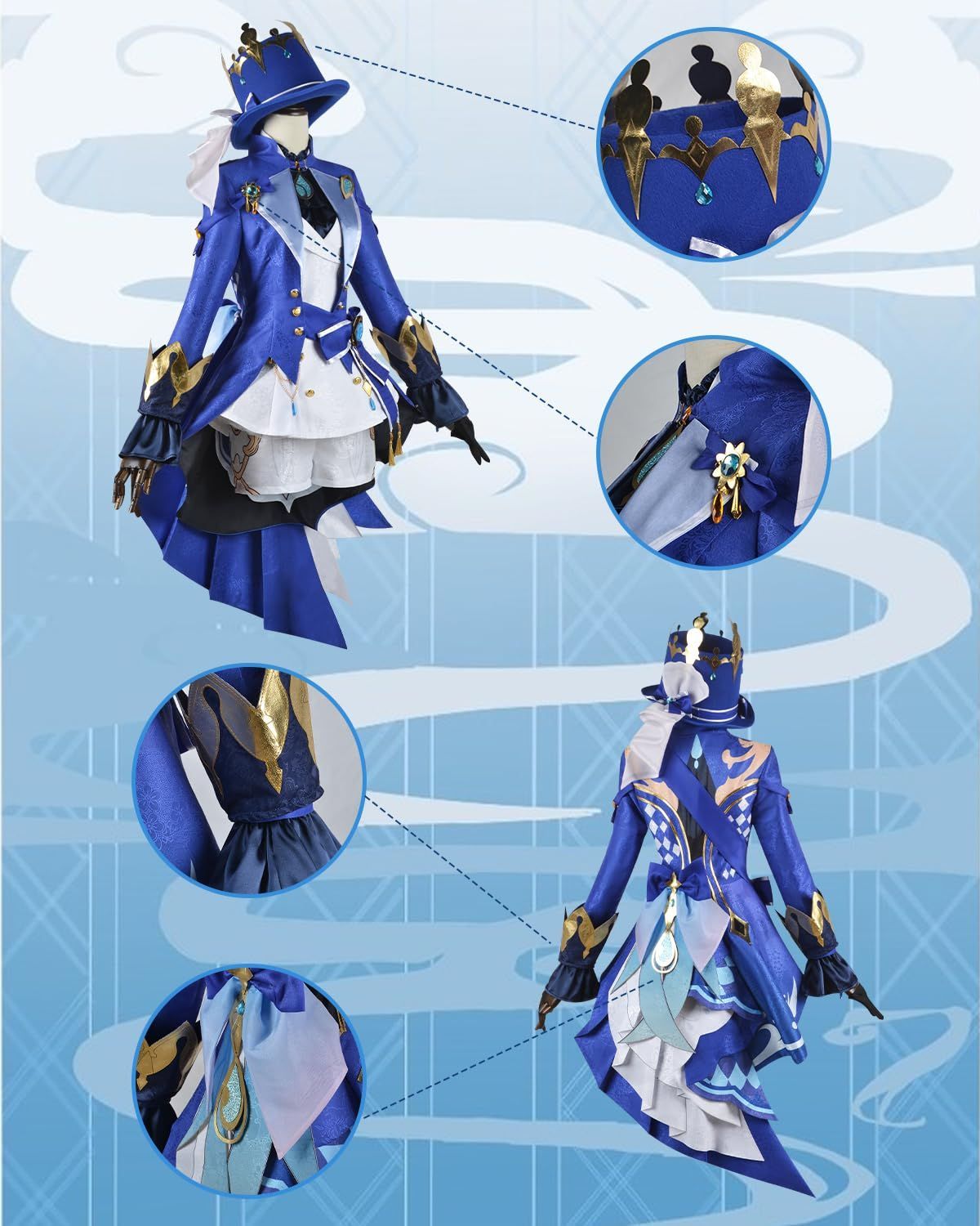 五次元 高品質 フリーナ コスプレ ウィッグ付き 水神 原神 コスプレ衣装 フルセット コスチューム 大人用 仮装 文化祭 Genshin Furina cosplay BJ0919ML04