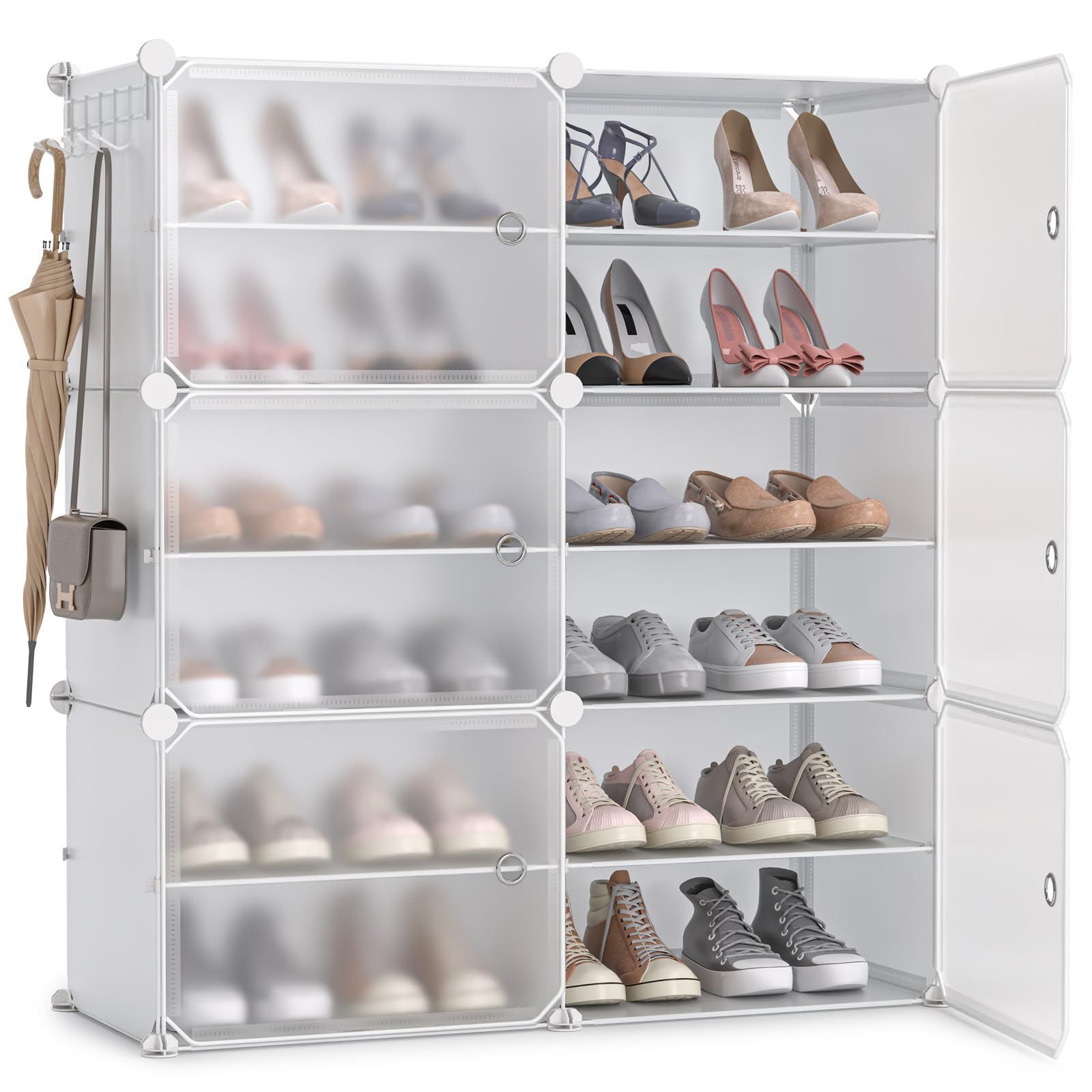 【特価商品】靴収納ボックス 多機能玄関収納棚 シューズボックス 靴箱 半透明ドア 下駄箱 組み立て式 (白 シューズラック 2*3)