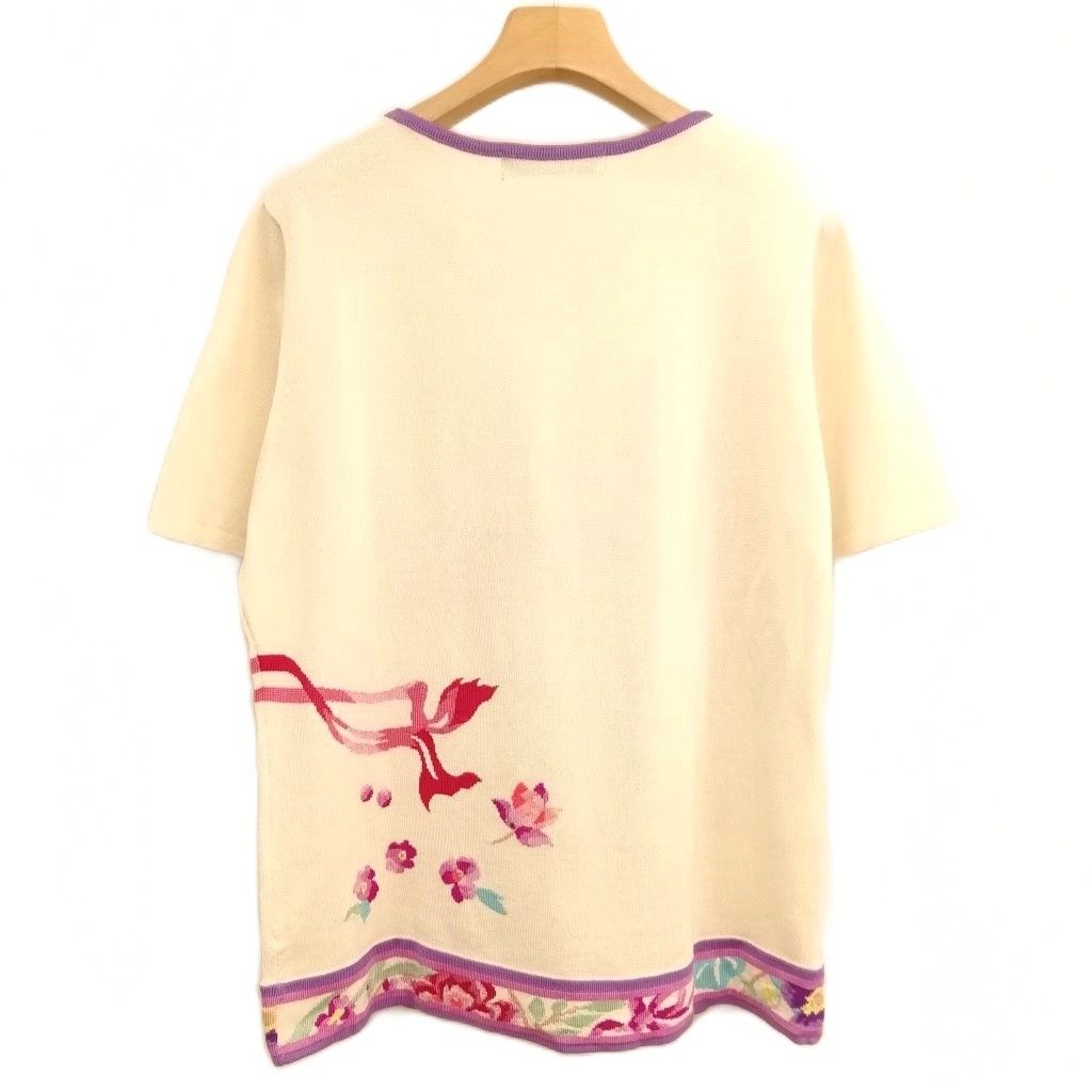 LEONARD レオナール♡ラインストーン付き花柄ニットノースリーブトップス Ｌ レオナール LEONARD 花柄 ラインストーン 刺繍 シルク コットン