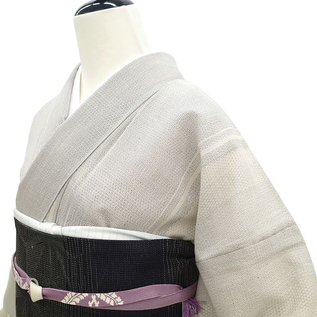 早い者勝ち！夏紬　夏結城風　白地 亀甲模様 グレー 波模様 着物 夏紬 夏結城風 白地 亀甲模様 グレー 波模様 着物（楽天市場