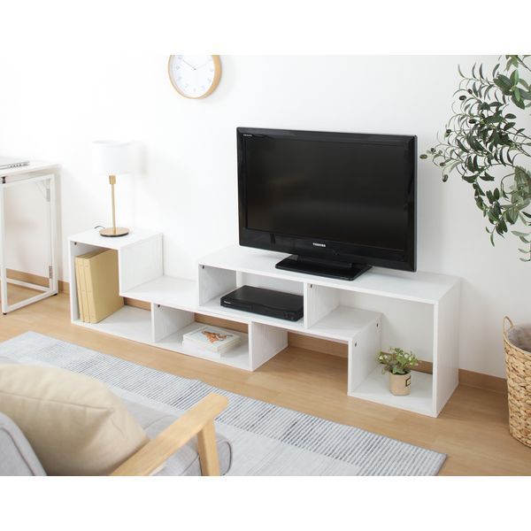L字型伸縮TVボード オークホワイト 組立品 代引不可