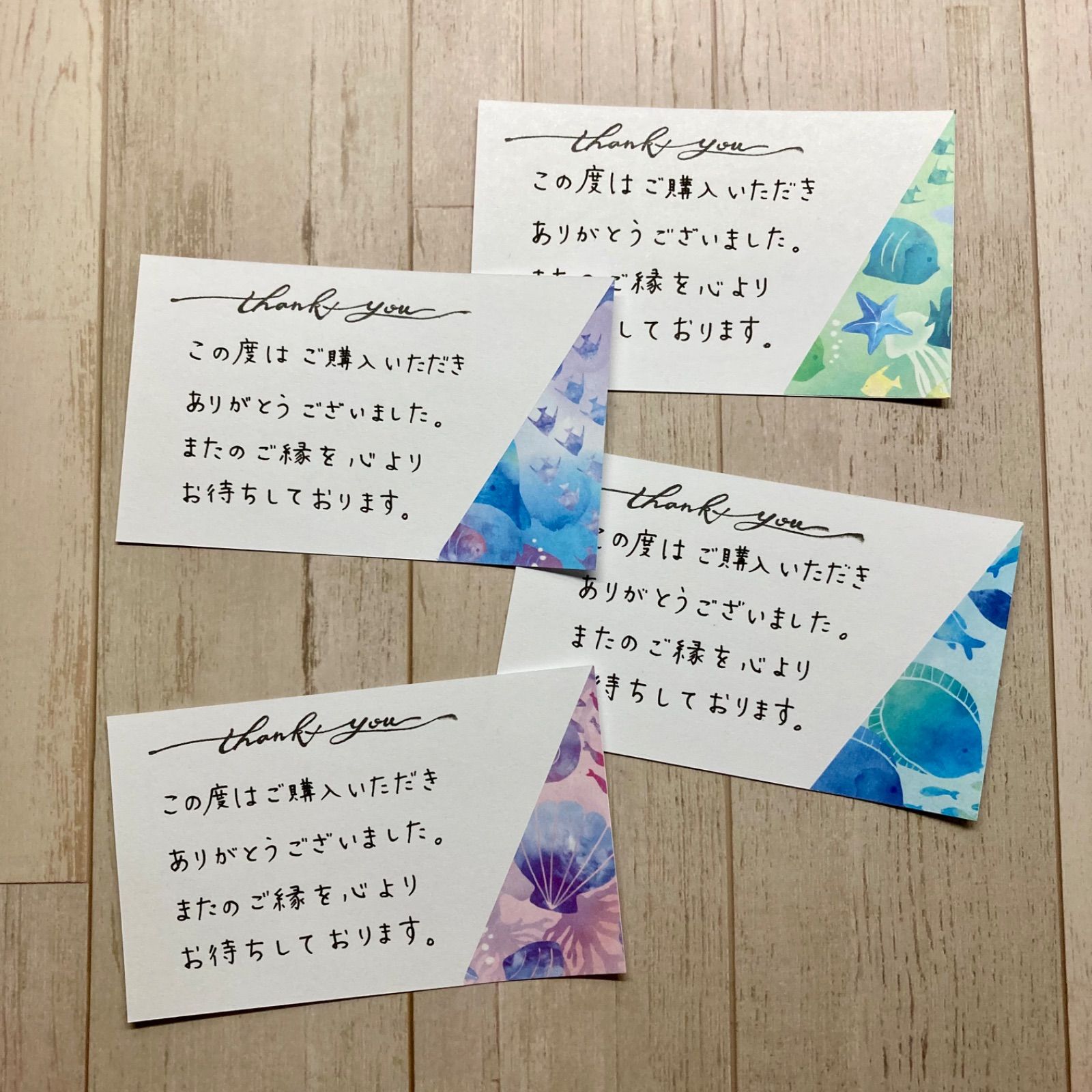 サンキューカード20枚(白いお花×くすみカラー)手書き　ハンドメイド