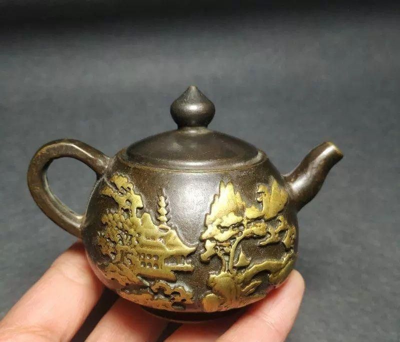 銅 細工 福寿側壺 酒壺 茶壺 家庭 茶道 工芸 置物 Amazon.com: Usoway 纯黄铜茶壶办公室寿星福禄满堂手把壶精雕