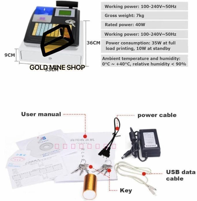 LEDディスプレイデスクトップキャッシュレジスター機器 紙幣検出器とプリンター付き