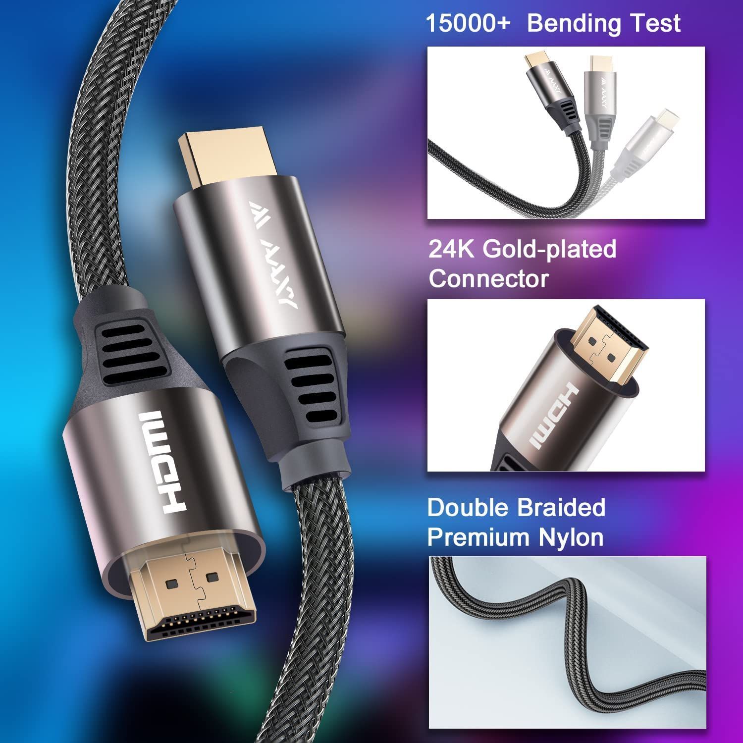 2本セット！】8K HDMI 2.1ケーブル 1.2m AAXY 48Gbps 超高速編組HDMI