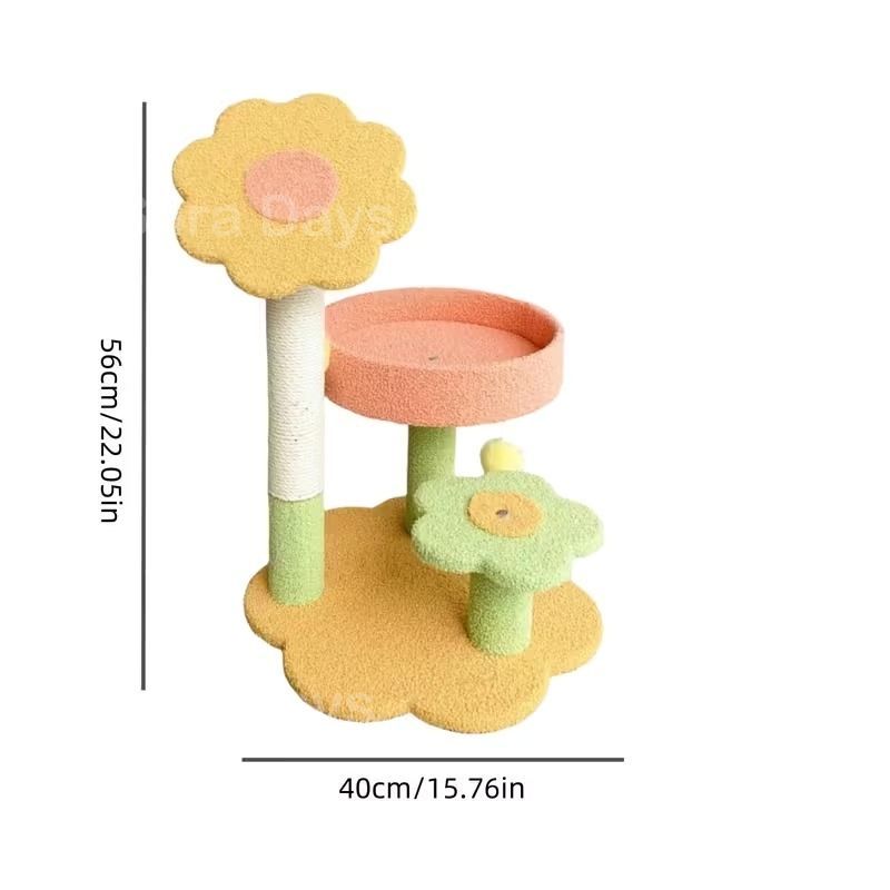  キャットタワー 猫タワー 花モチーフ ビタミン 小型 ユニーク レトロ ポップ おしゃれ インテリア 北欧 小型猫 据え置き 見晴らし台 おもちゃ 爪とぎ 運動不足解消 省スペース 据え置き型キャットタワー キャットタワー