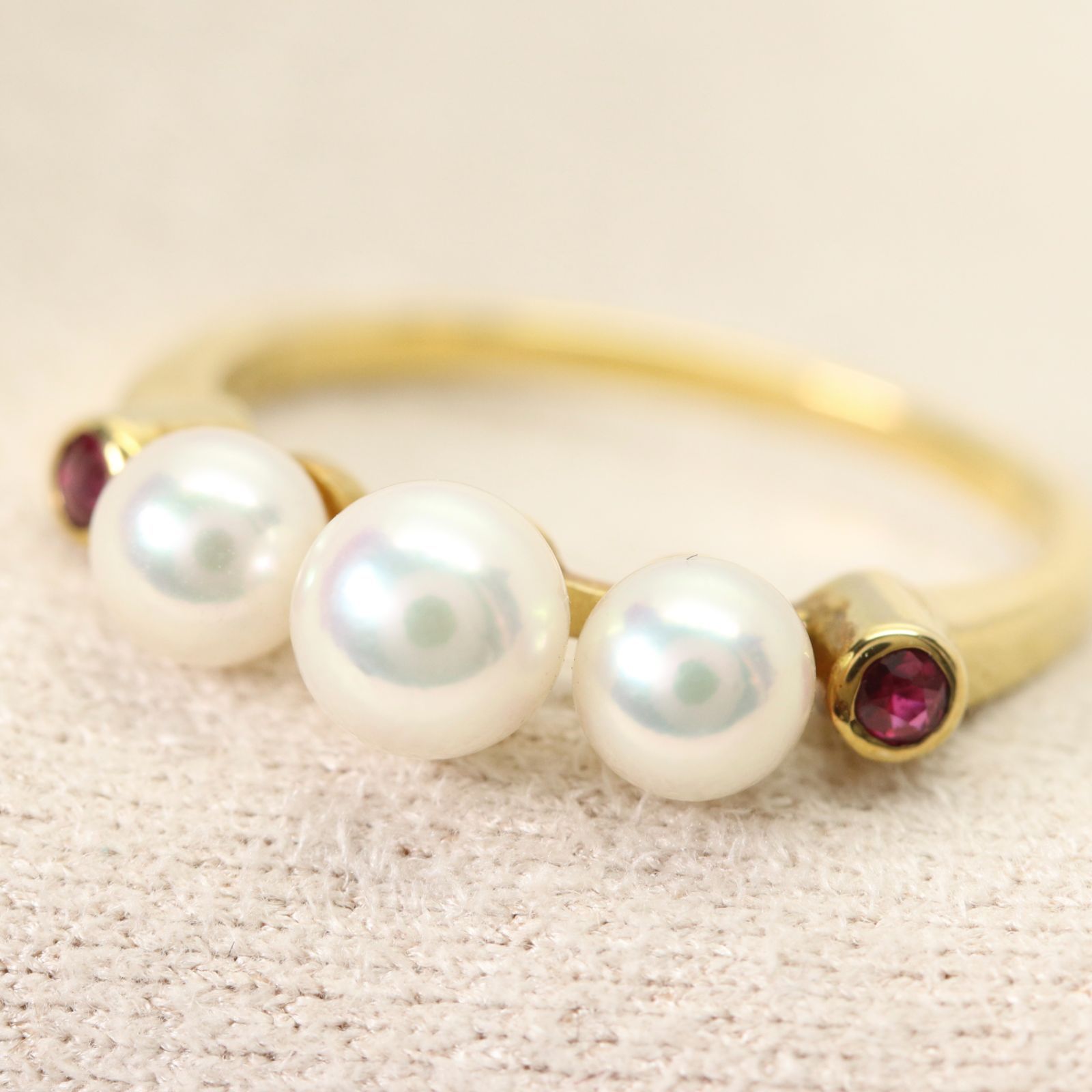 ト*ー様 K18 ベビーパール ルビー ヴィンテージリング 貴重】 K18 カボション合成ルビー ベビーパール取り巻き ヴィンテージ