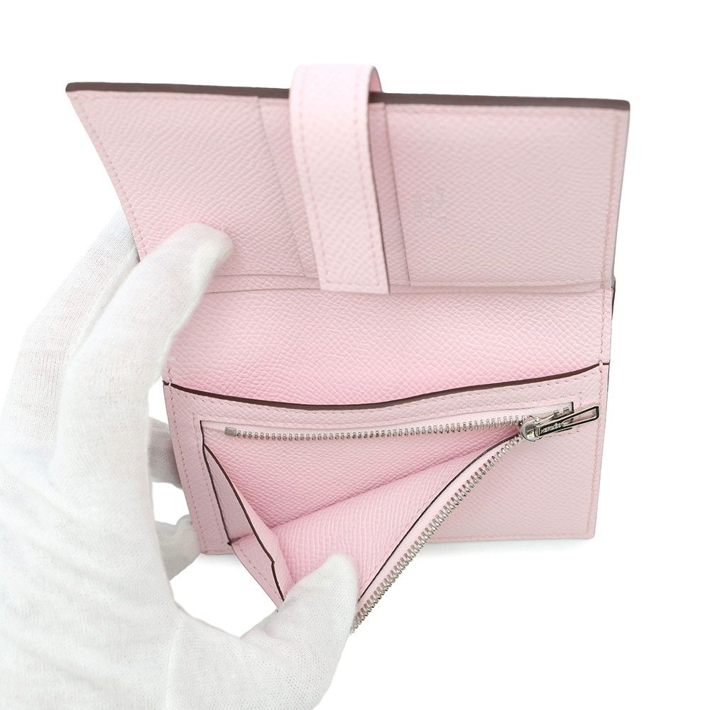 エルメス 二つ折り財布 Hパッサン コンパクト ローズダーリン/シルバー  