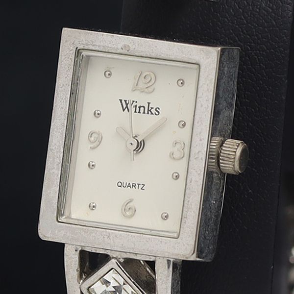 Winks QZ スクエア シルバー文字盤 レディース腕時計 YUM