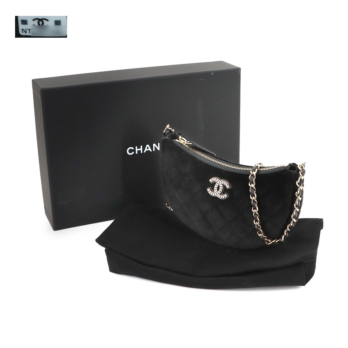 未使用 展示品 シャネル CHANEL マトラッセ ハーフムーン チェーン ショルダー バッグ ベロア ブラック ゴールド 金具 ココマーク 90284118 CHANEL - 未使用 展示品 シャネル CHANEL マトラッセ ハーフムーン