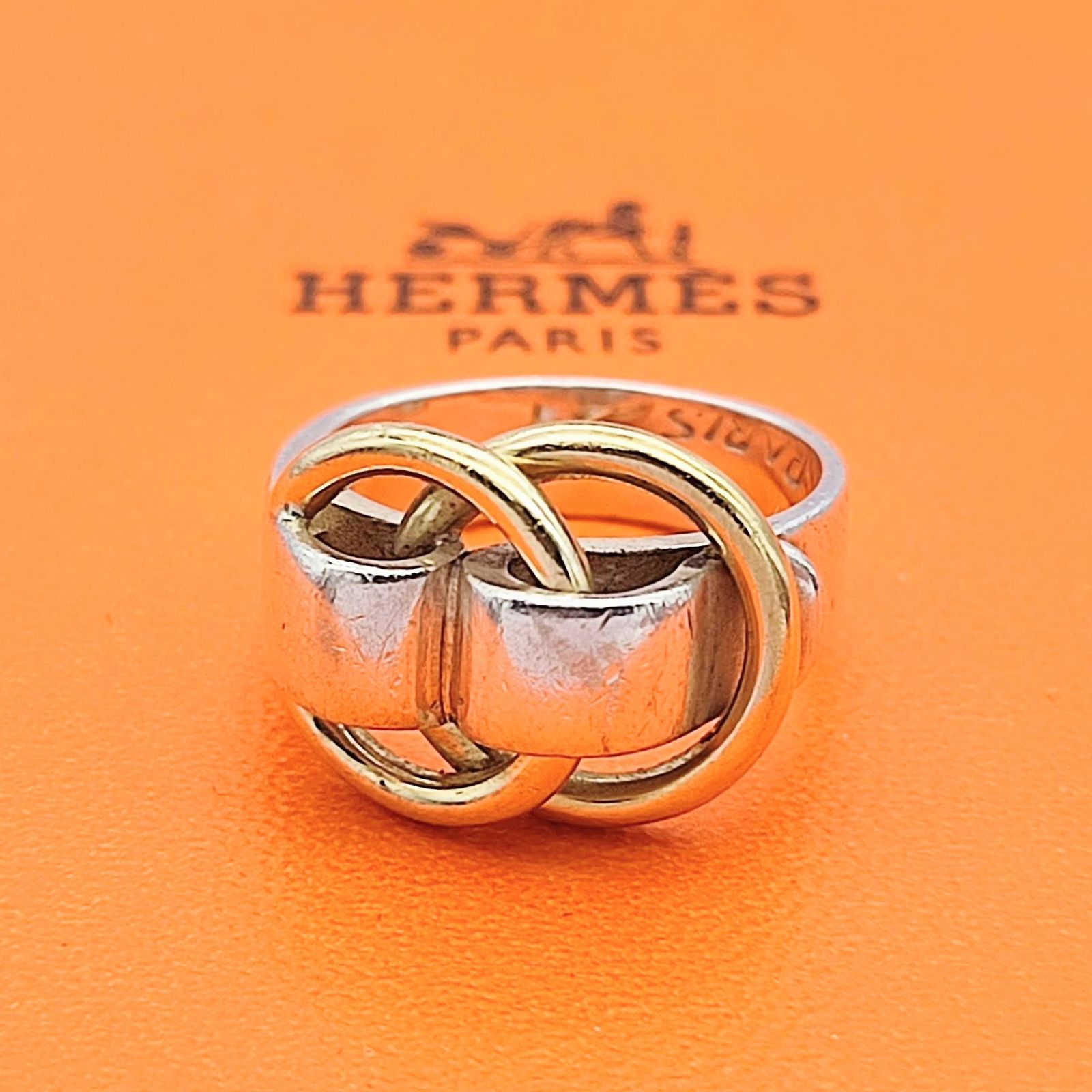 HERMES エルメスコロゾシグネットリングシルバー×ブルー 51