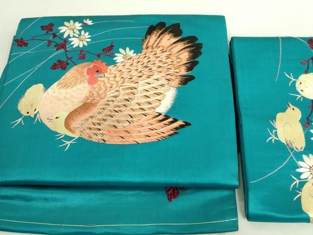 平和屋着物 上 アンティーク 大正ロマン つけ帯 総手刺繍 鶏 ニワトリ ヒヨコ DZAA8564kh5