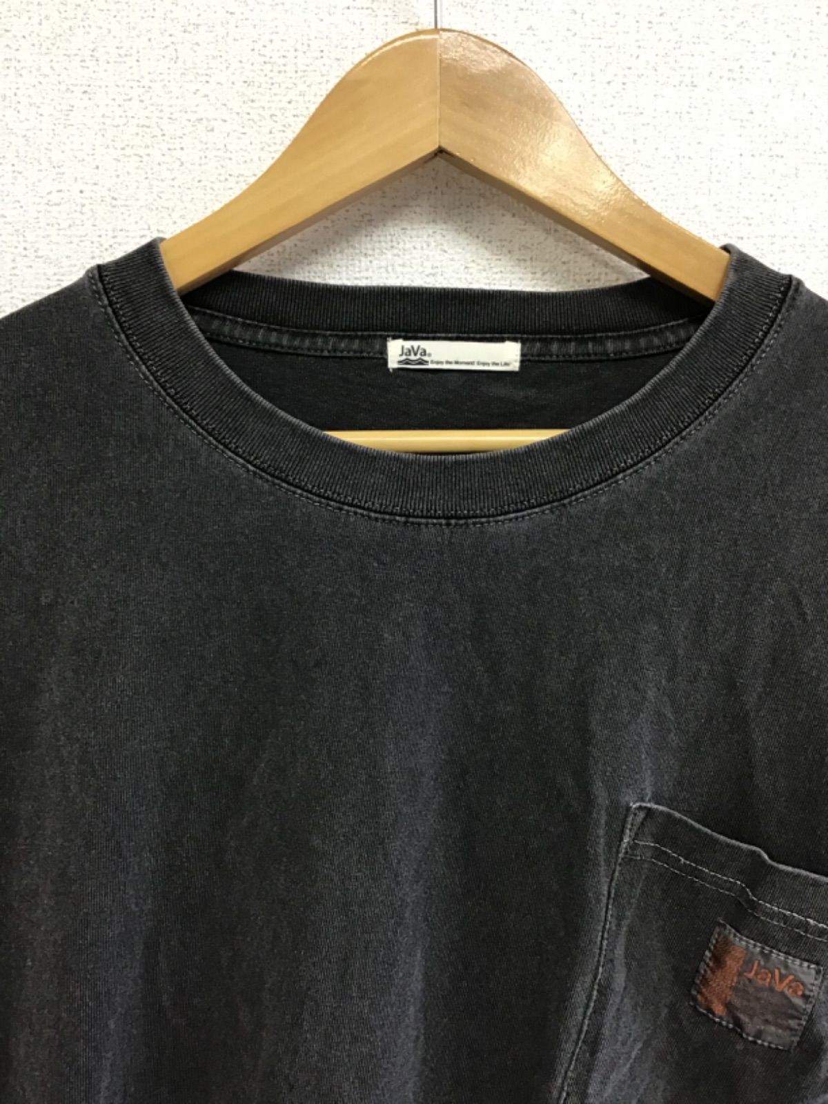 JaVa　ジャバ　長袖Tシャツ　黒　胸ポケットロゴワッペンあり　両サイドカットデザインあり　メンズ　XLサイズ　綿100%