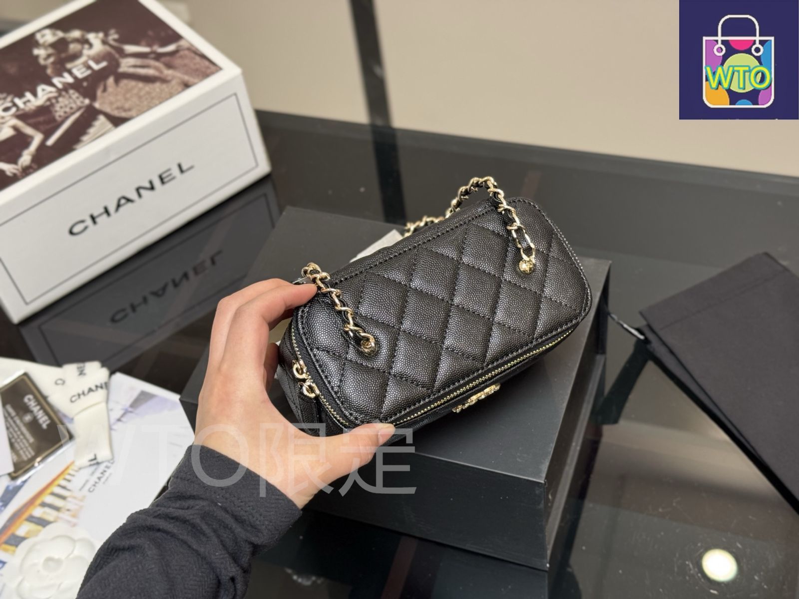 今日特価】Chanel Makeup Case × ～17×11cm ハンドル メイク