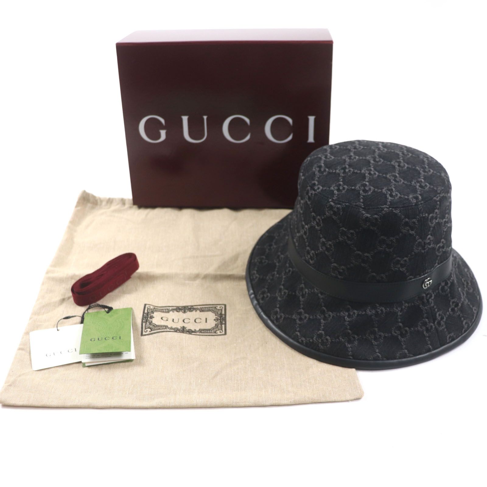 美品▽GUCCI グッチ 768647 現行品 GGデニム ロゴ金具 帽子