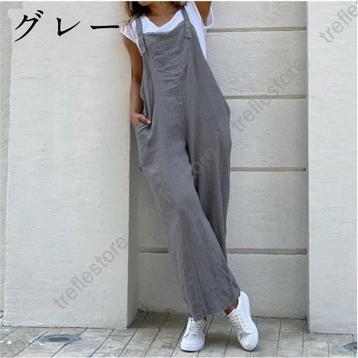 かぐれ　麻混サロペット　オールインワン　くすみグリーン　ベルト付き　ワイドパンツ かぐれ 麻混サロペット オールインワン くすみグリーン ベルト