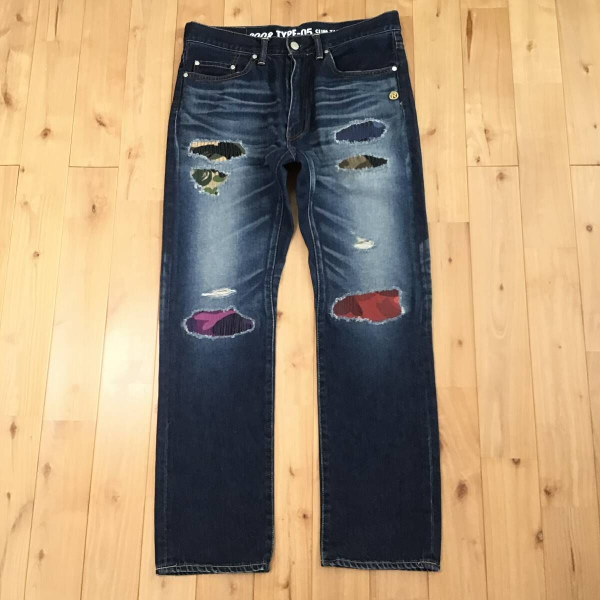 BAPE MIX CAMO DAMAGE DENIM PANTS Mサイズ a bathing ape ダメージ