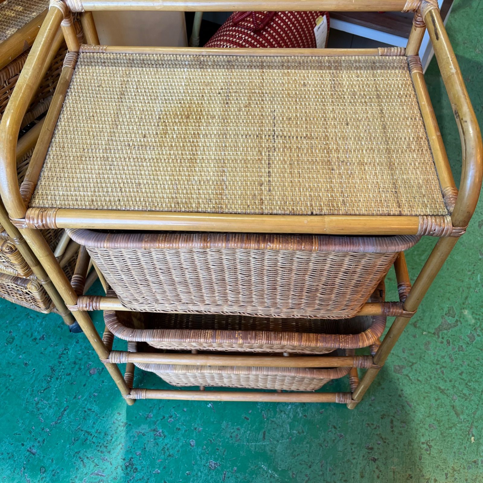 ラタンチェスト キャビネット 籐家具 収納 レトロ ビンテージ4段 強化