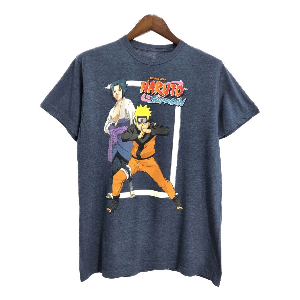 NARUTO Shippuden ナルト疾風伝 うずまきナルト|うちはサスケ Ｔシャツ アニメ キャラクター ネイビー メンズ L 古着 U1872