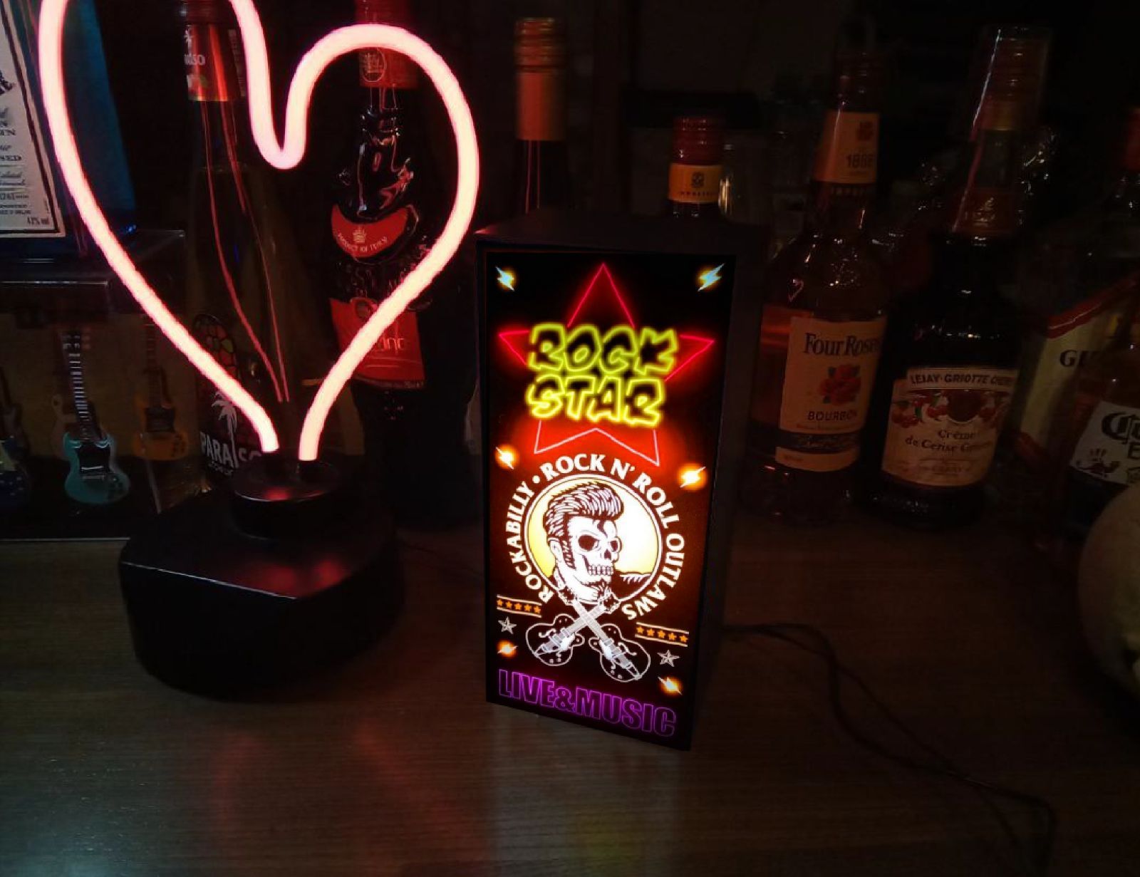 ロックスター ロカビリー ギター スカル サイン 置物 雑貨 LEDライト