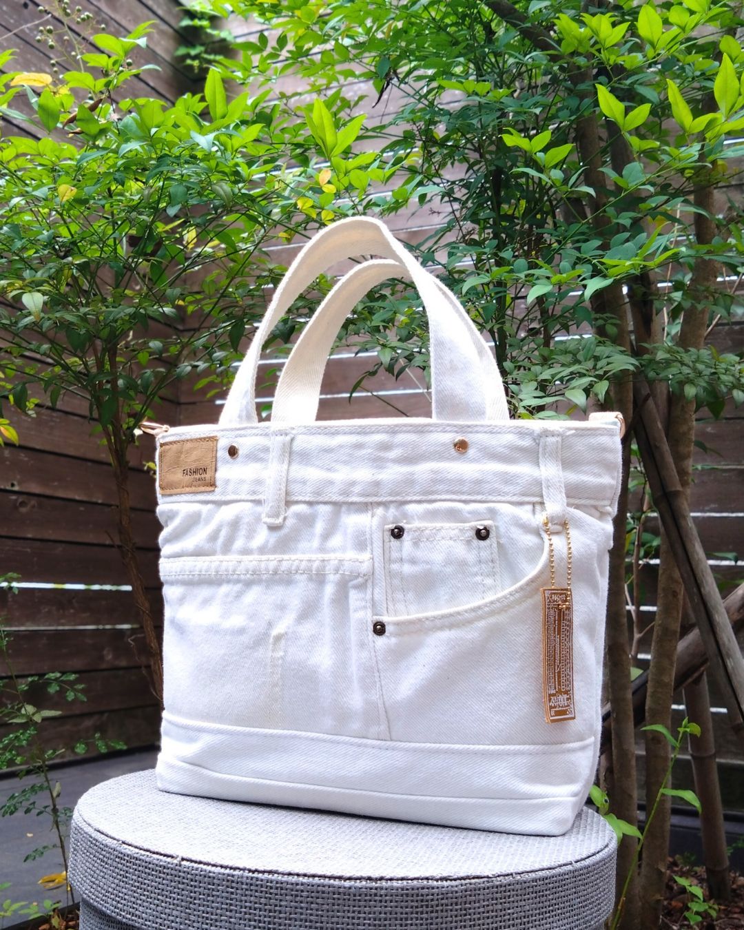 №769【whiteDENIM✖️ミントグリーン✨️ToteBAG⚮̈♥ 】白デニム