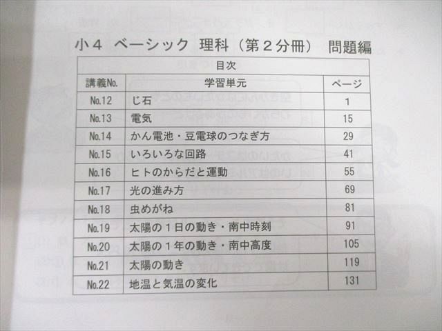 希学園 小4 ベーシック理科 第1～4分冊 問題編/解答編など テキスト